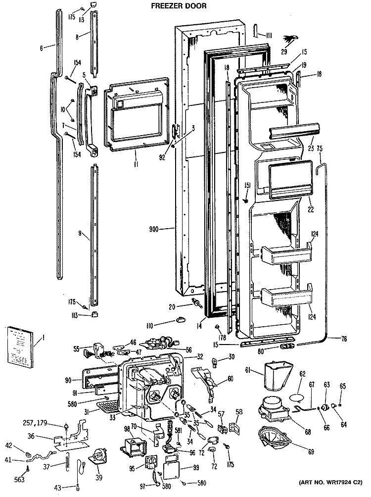 FREEZER DOOR Diagram and Parts List for TFE27ERAWH  General Electric Refrigerator