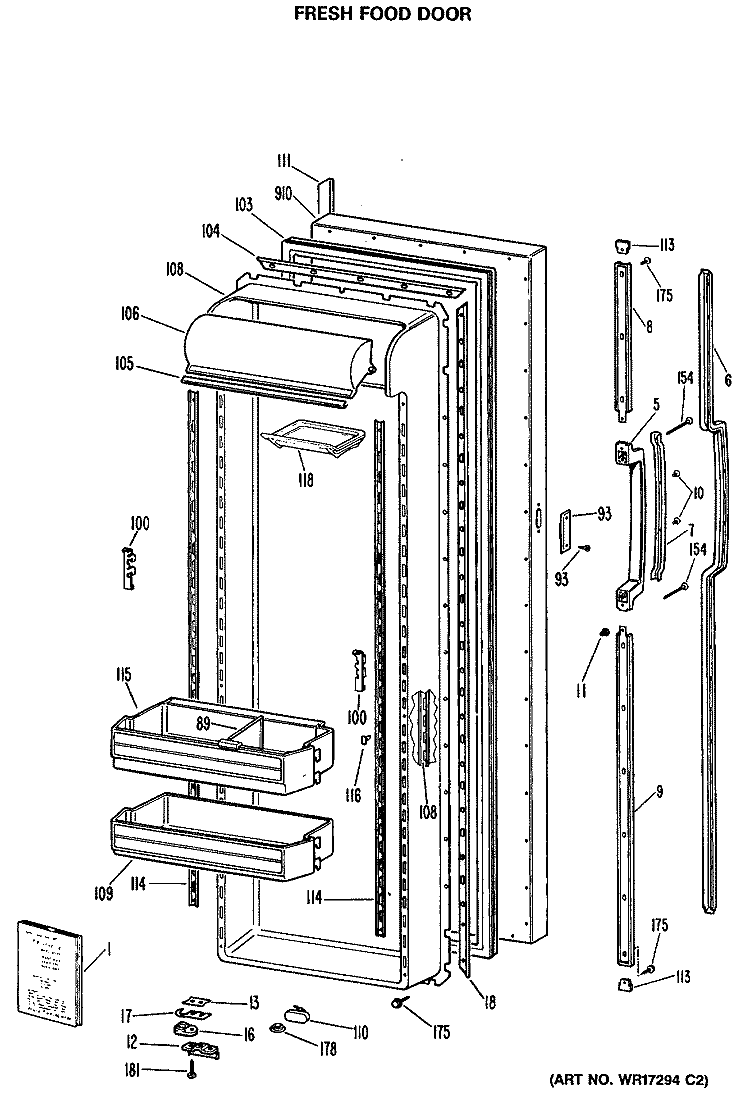 FRESH FOOD DOOR Diagram and Parts List for TFE27ERAWH  General Electric Refrigerator