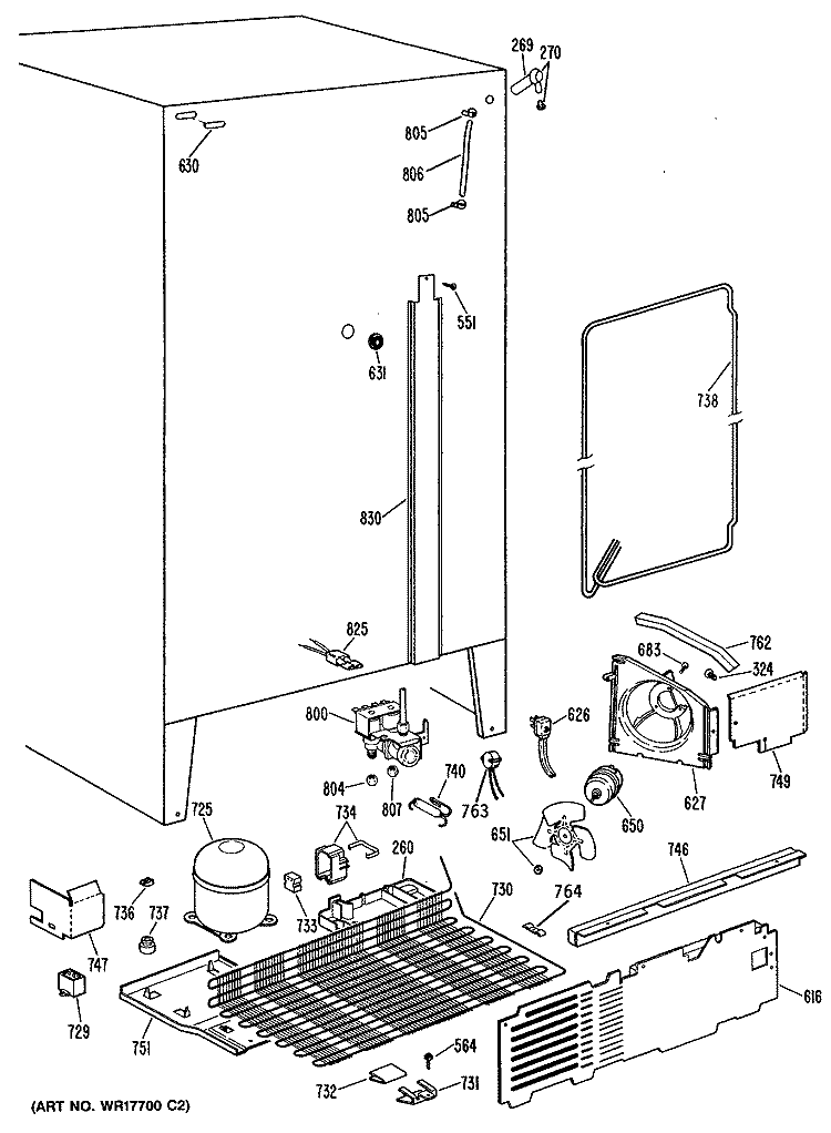 Section Diagram and Parts List for TFE27ERAWH  General Electric Refrigerator