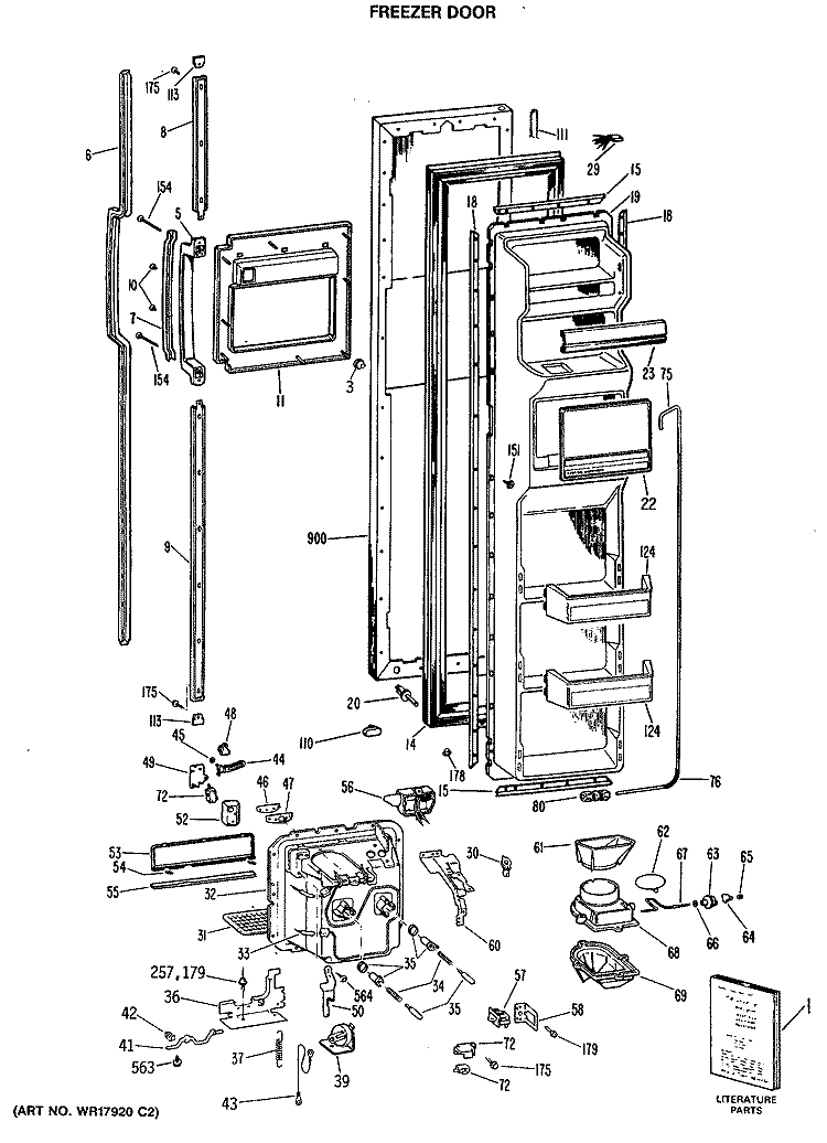 FREEZER DOOR Diagram and Parts List for TFE27RRAWH  General Electric Refrigerator