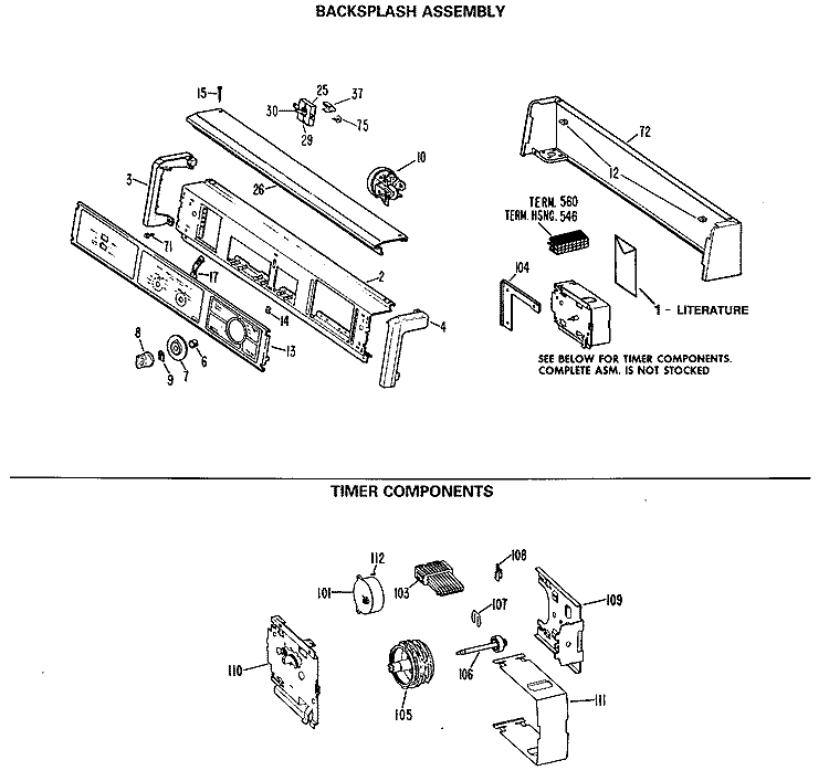 BACKSPLASH ASSEMBLY Diagram and Parts List for WWA5669MBL  General Electric Washer