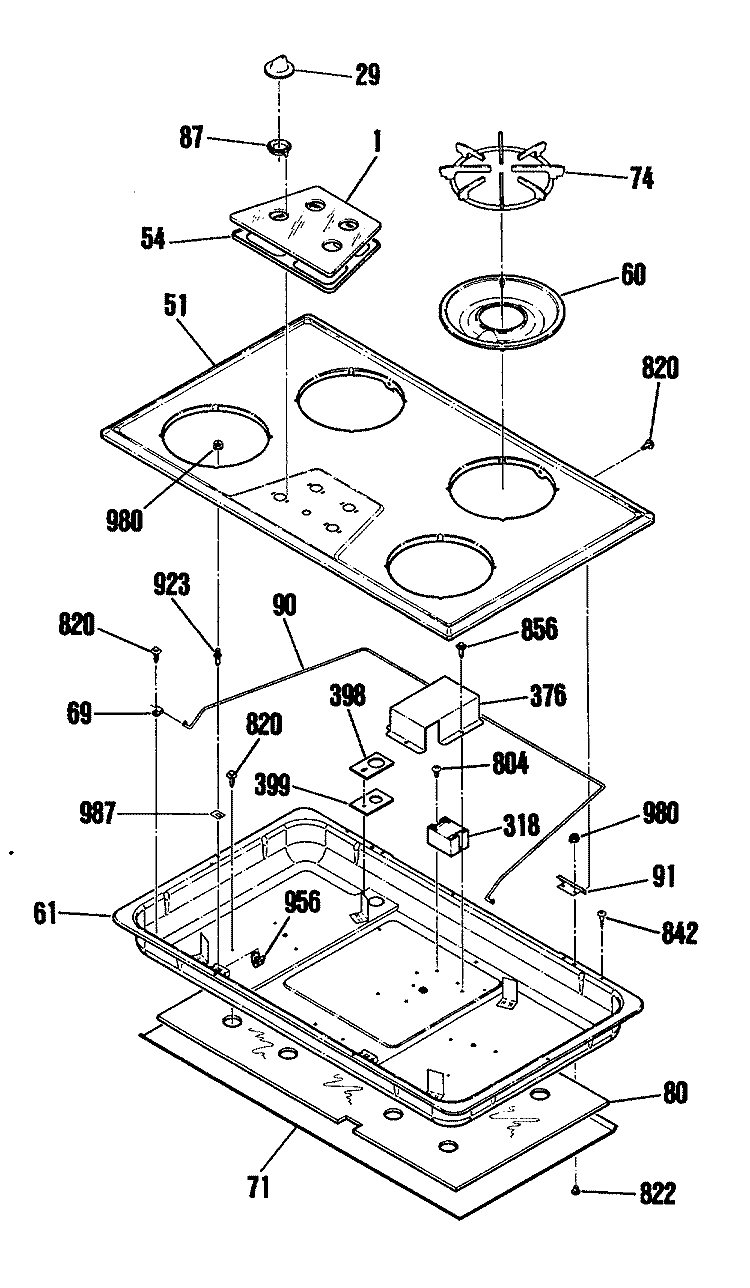Section Diagram and Parts List for JGP622ER1BL  General Electric Cooktop