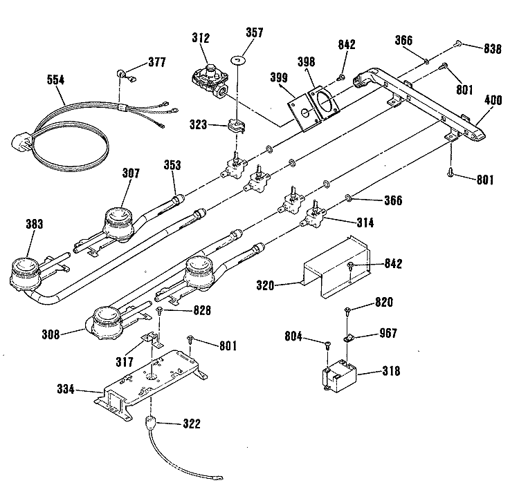Section Diagram and Parts List for JGP320ER2BL  General Electric Cooktop