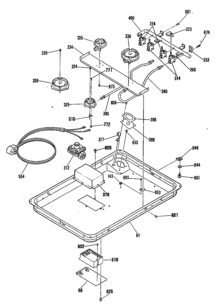 Section Diagram and Parts List for JGP331EP2WG  General Electric Cooktop