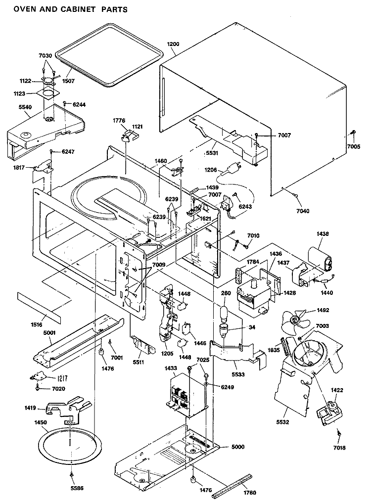 Section Diagram and Parts List for JE1240L01  General Electric Microwave