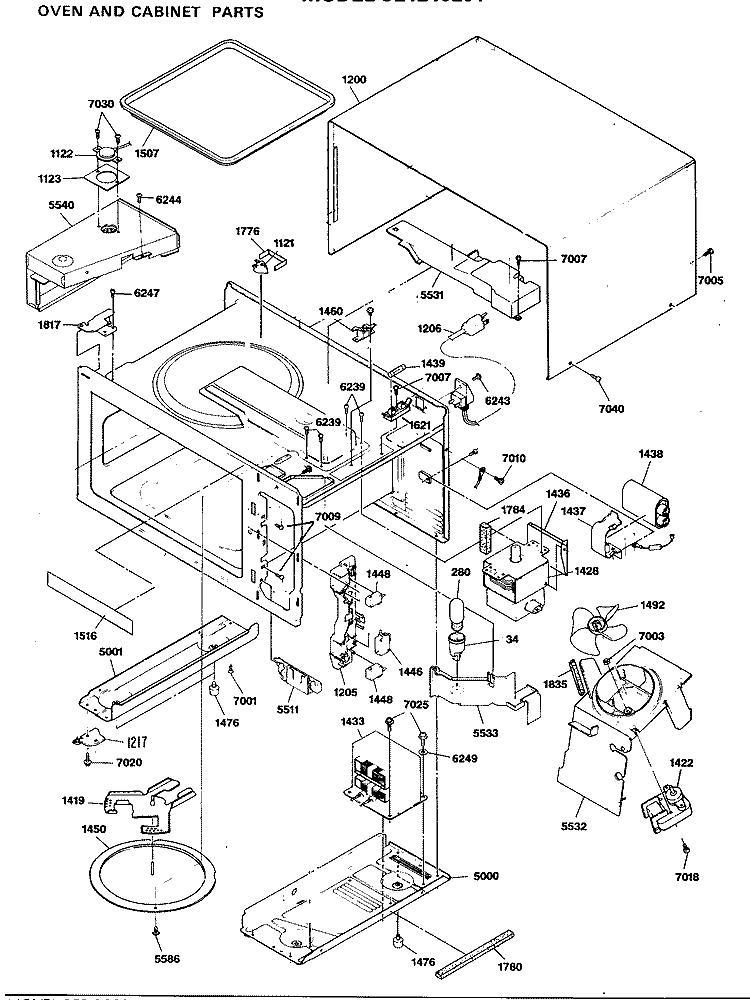 OVEN AND CABINET PARTS Diagram and Parts List for JE1240L01  General Electric Microwave