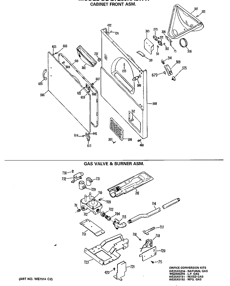 CABINET FRONT ASM. Diagram and Parts List for DDG7289RALWW  General Electric Dryer