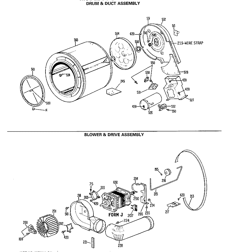 DRUM & DUCT ASSEMBLY Diagram and Parts List for DDG7289RALAA  General Electric Dryer