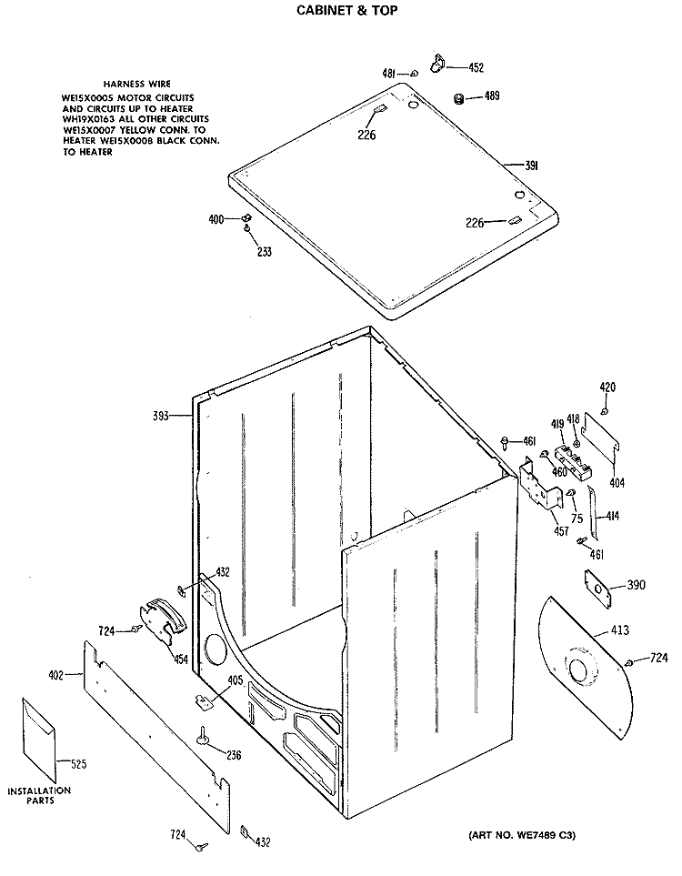CABINET & TOP Diagram and Parts List for DDE5100RALWW  General Electric Dryer