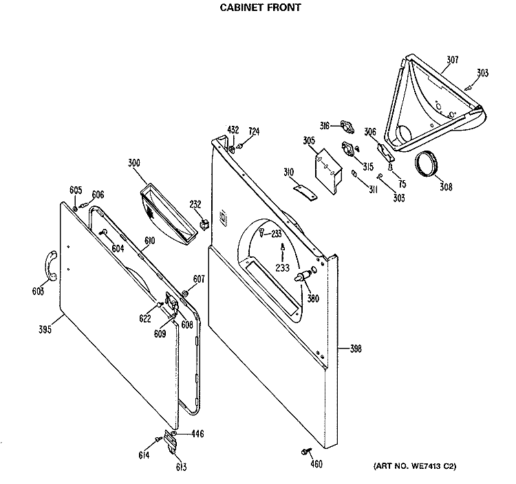 CABINET FRONT Diagram and Parts List for DDE5100RALWW  General Electric Dryer