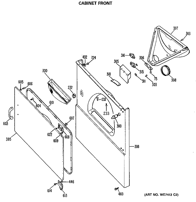 CABINET FRONT Diagram and Parts List for DDE7209RALAA  General Electric Dryer