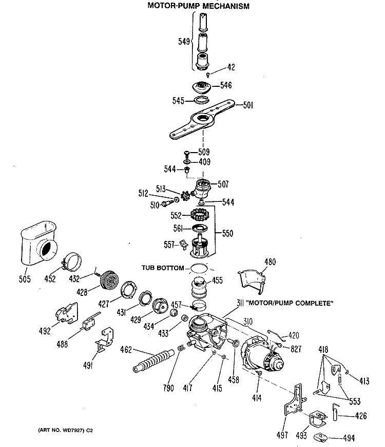 MOTOR - PUMP MECHANISM Diagram and Parts List for ZBD3000R45BW  General Electric Dishwasher