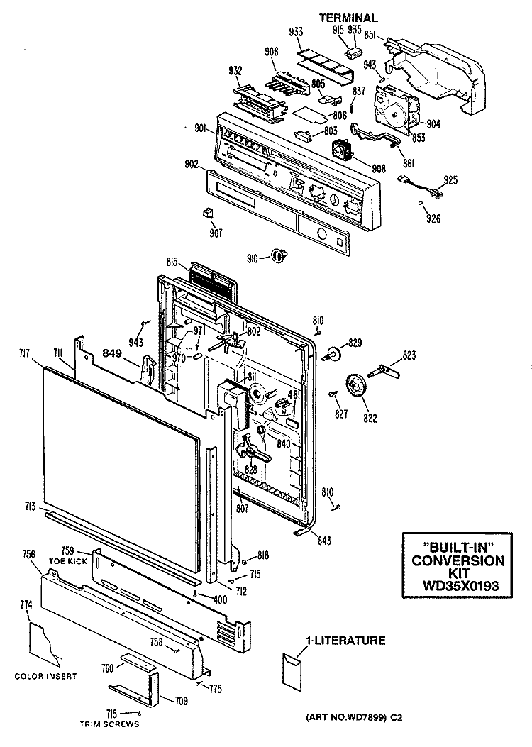 Section Diagram and Parts List for GSC1120S03  General Electric Dishwasher