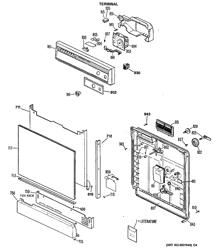 Section Diagram and Parts List for GSD400T-45WA  General Electric Dishwasher
