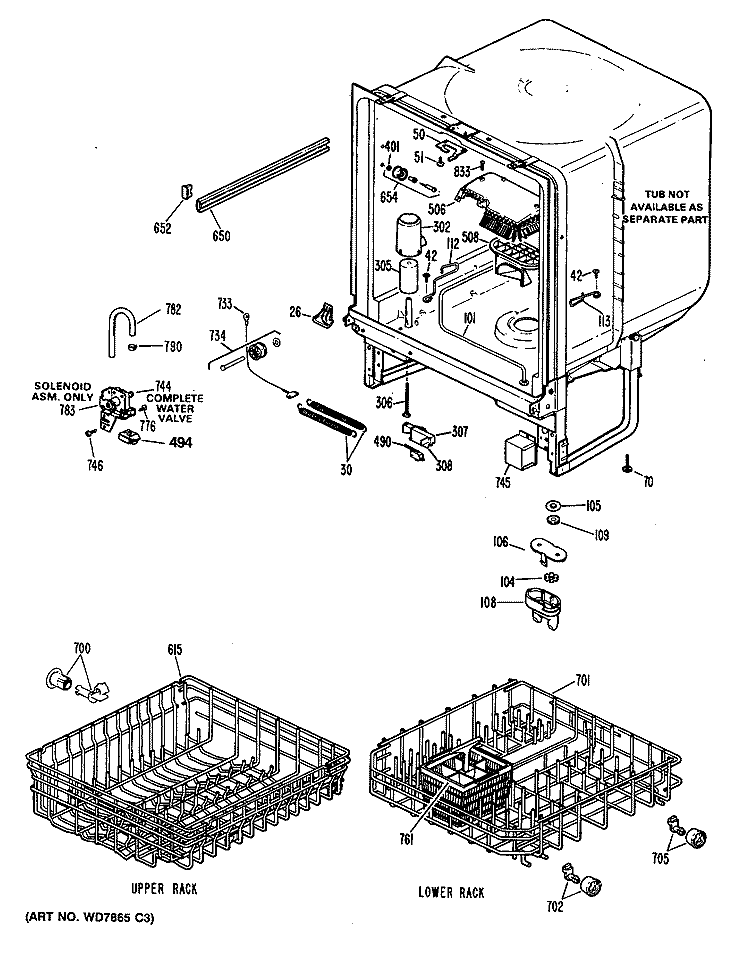 Section Diagram and Parts List for GSD400T-45WA  General Electric Dishwasher