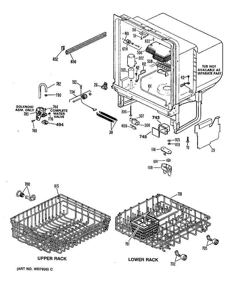 Section Diagram and Parts List for GSM603P-48AW  General Electric Dishwasher