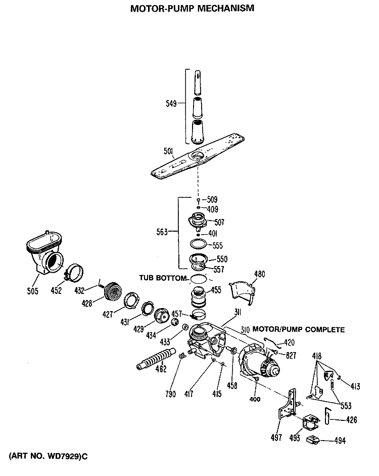 MOTOR - PUMP MECHANISM Diagram and Parts List for GSM603P-48AW  General Electric Dishwasher