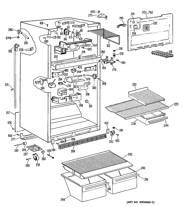 Section Diagram and Parts List for TBE18PRFRWH  General Electric Refrigerator