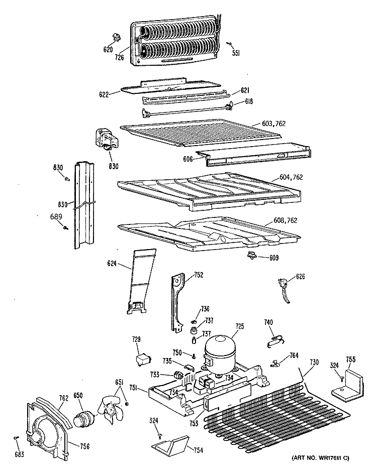 Section Diagram and Parts List for TBE21ZPLRAD  General Electric Refrigerator