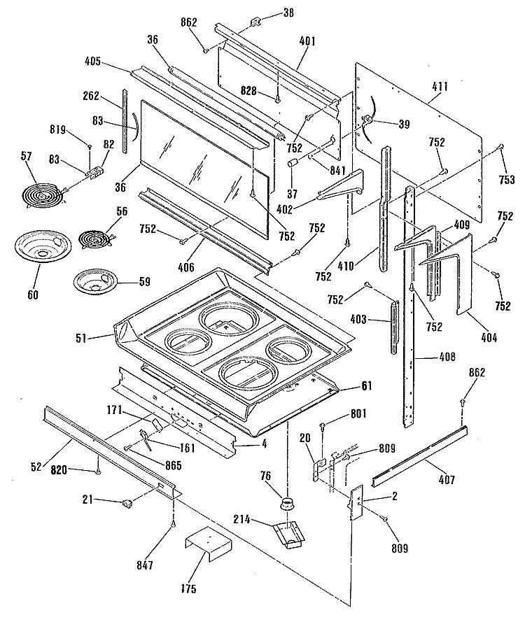 Section Diagram and Parts List for JHP62GN4AD  General Electric Microwave Oven Combo