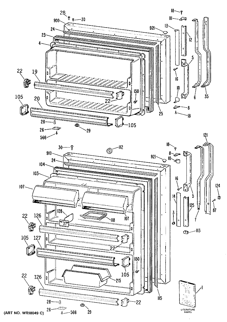 Section Diagram and Parts List for TBE19JRERAD  General Electric Refrigerator