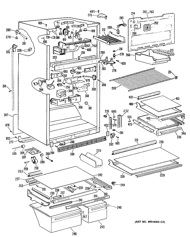 Section Diagram and Parts List for TBE19JRERAD  General Electric Refrigerator