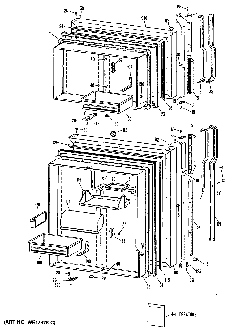 Section Diagram and Parts List for TBE25ZRDRAD  General Electric Refrigerator