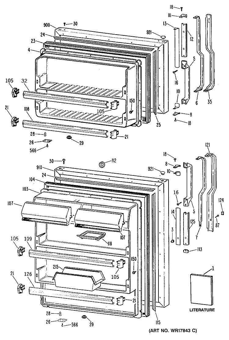 Section Diagram and Parts List for TBH18JPRRAD  General Electric Refrigerator