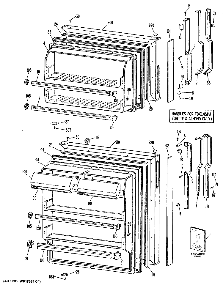 Section Diagram and Parts List for TBX14SPJLWH  General Electric Refrigerator