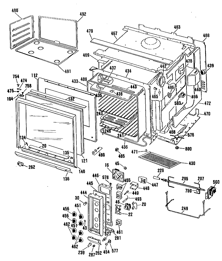 Section Diagram and Parts List for JHP63GN4AD  General Electric Range