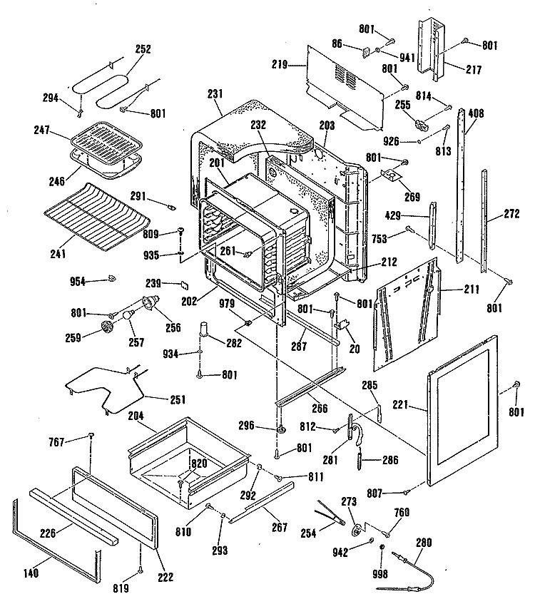 Section Diagram and Parts List for JHP63GN4AD  General Electric Range