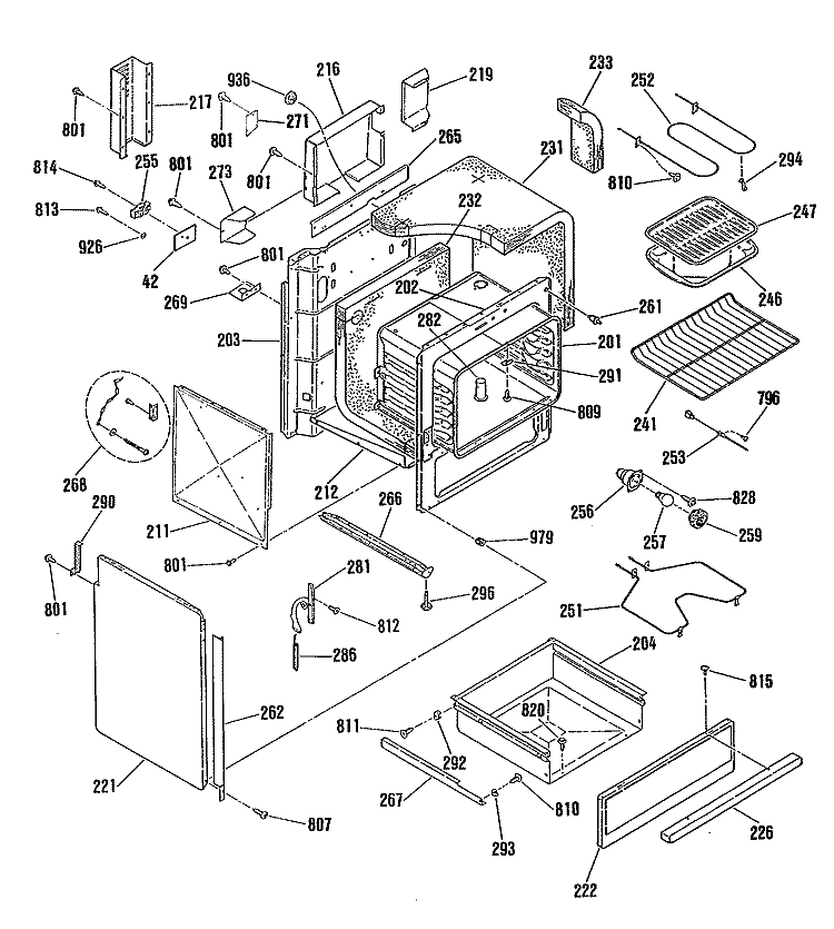 Section Diagram and Parts List for JSP26GP3WH  General Electric Range