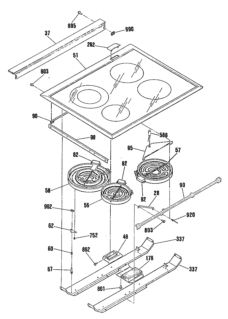 Section Diagram and Parts List for JSP39GR2WG  General Electric Range