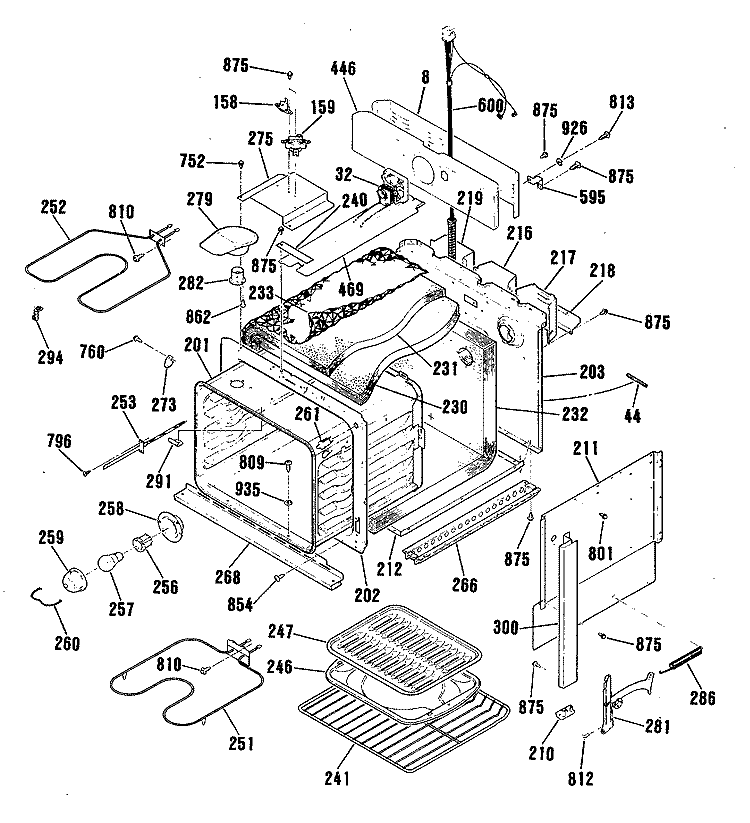 Section Diagram and Parts List for JMP28GR1AD  General Electric Range