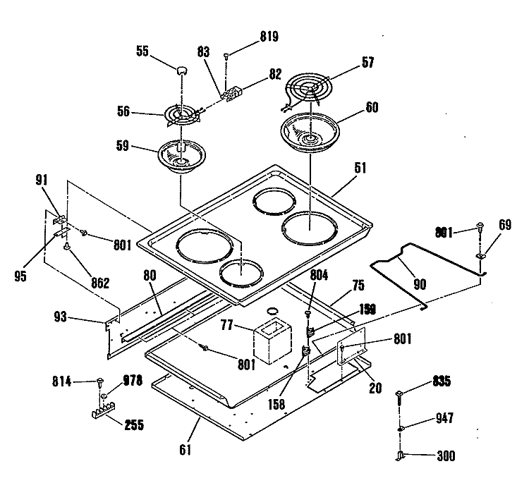 Section Diagram and Parts List for JDP39WR3WH  General Electric Range