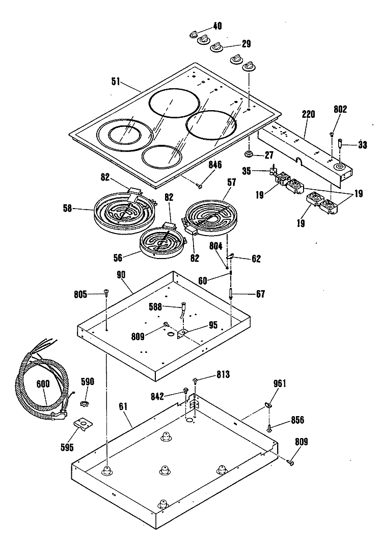 Section Diagram and Parts List for JP343S1BG  General Electric Cooktop