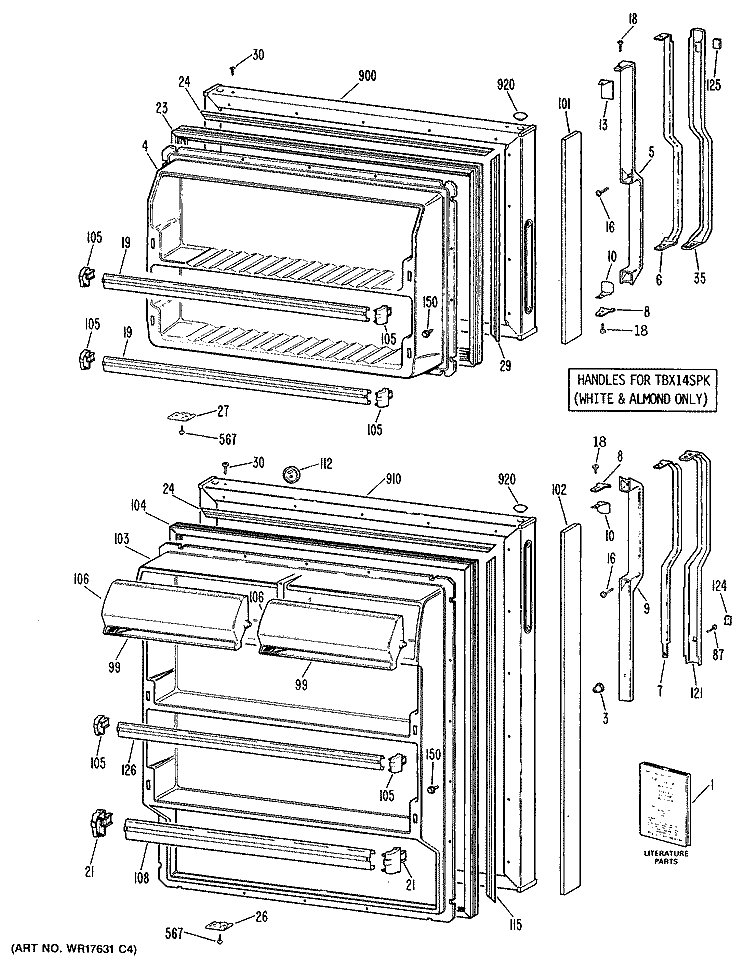 Section Diagram and Parts List for TBX14SPKLAD  General Electric Refrigerator