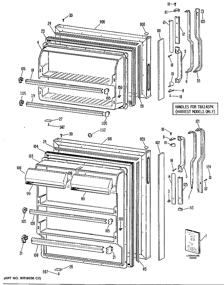 Section Diagram and Parts List for TBX14SPKLAD  General Electric Refrigerator