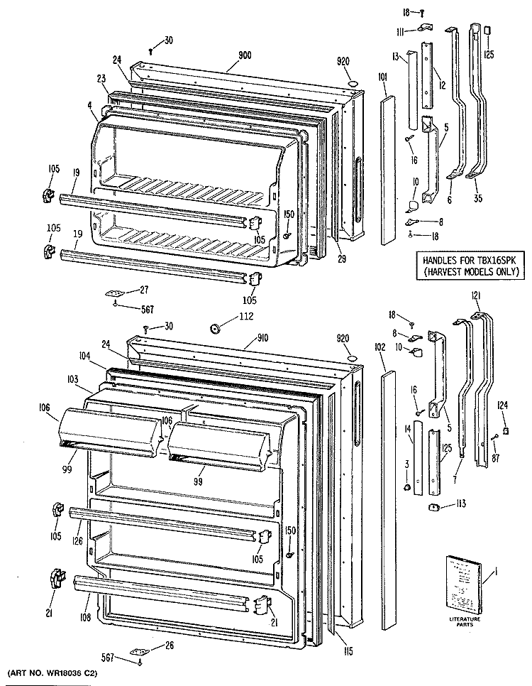 Section Diagram and Parts List for TBX16SPKRHA  General Electric Refrigerator