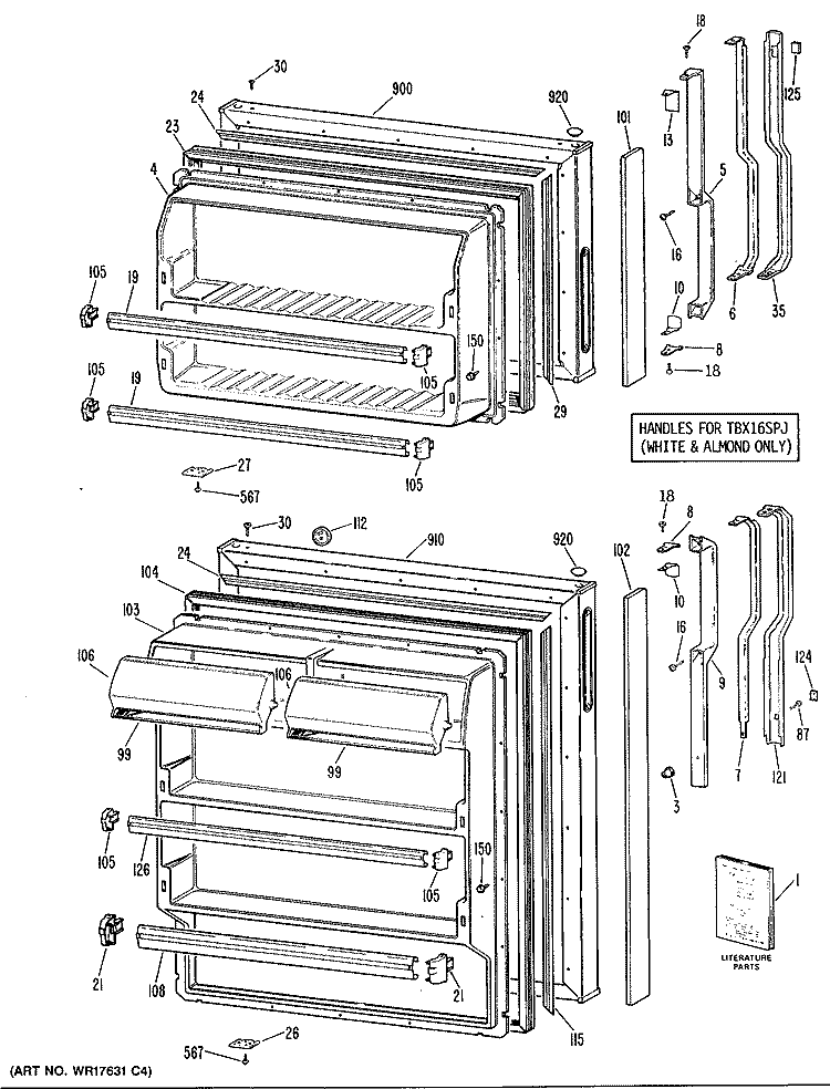 Section Diagram and Parts List for TBX16SPJRHA  General Electric Refrigerator