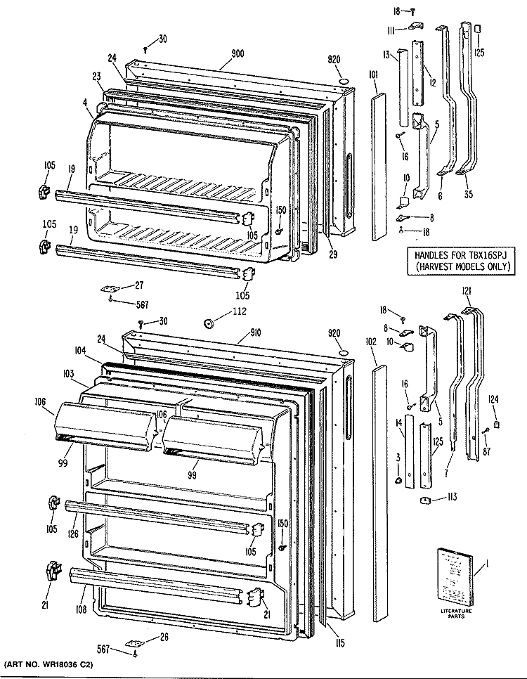 Section Diagram and Parts List for TBX16SPJRHA  General Electric Refrigerator