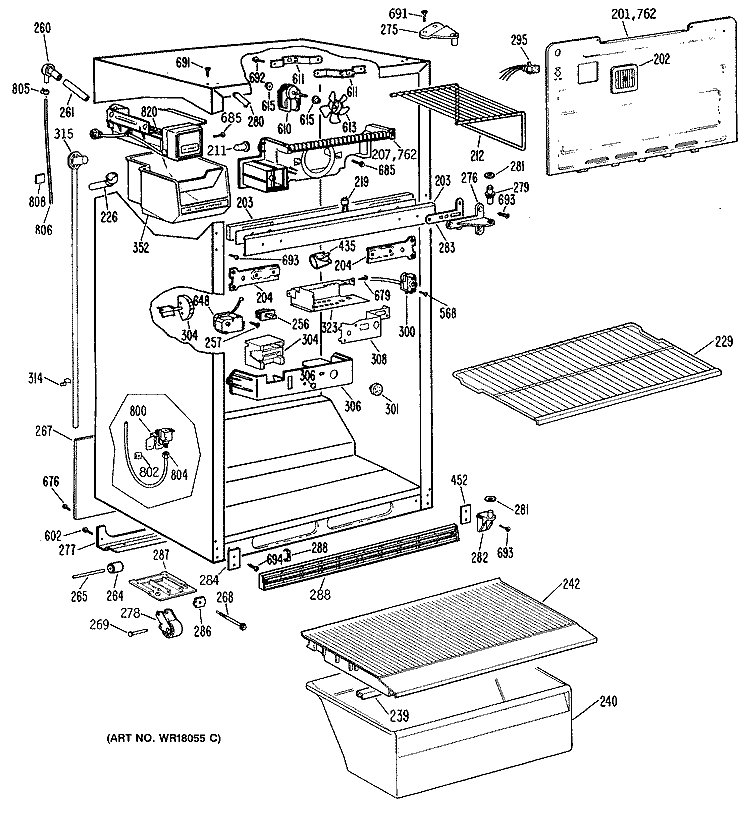 Section Diagram and Parts List for TBX18APCRAD  General Electric Refrigerator