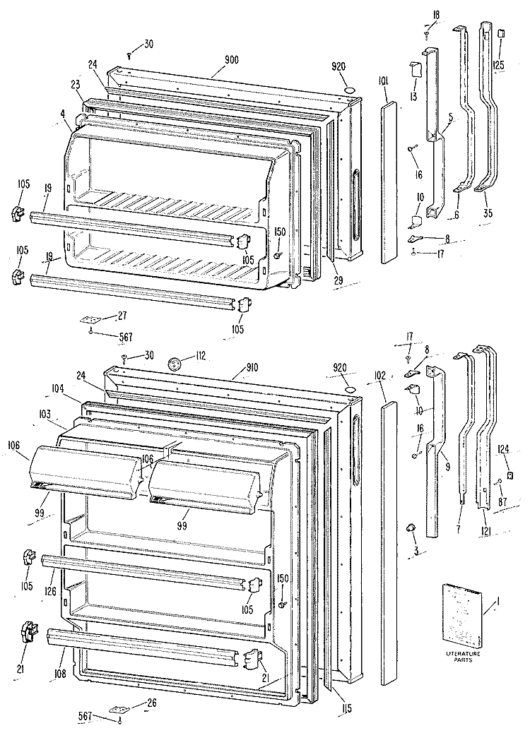 Section Diagram and Parts List for TBH14SRLRWH  General Electric Refrigerator