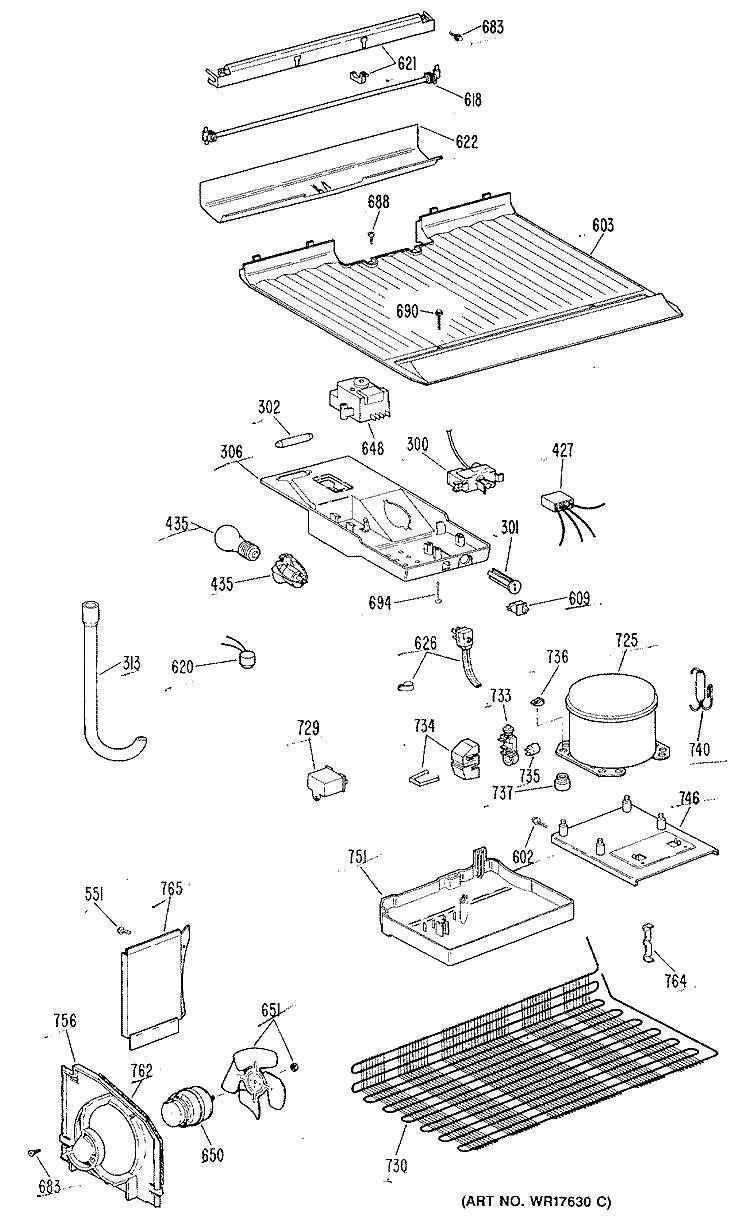 Section Diagram and Parts List for TBH14SRLRWH  General Electric Refrigerator