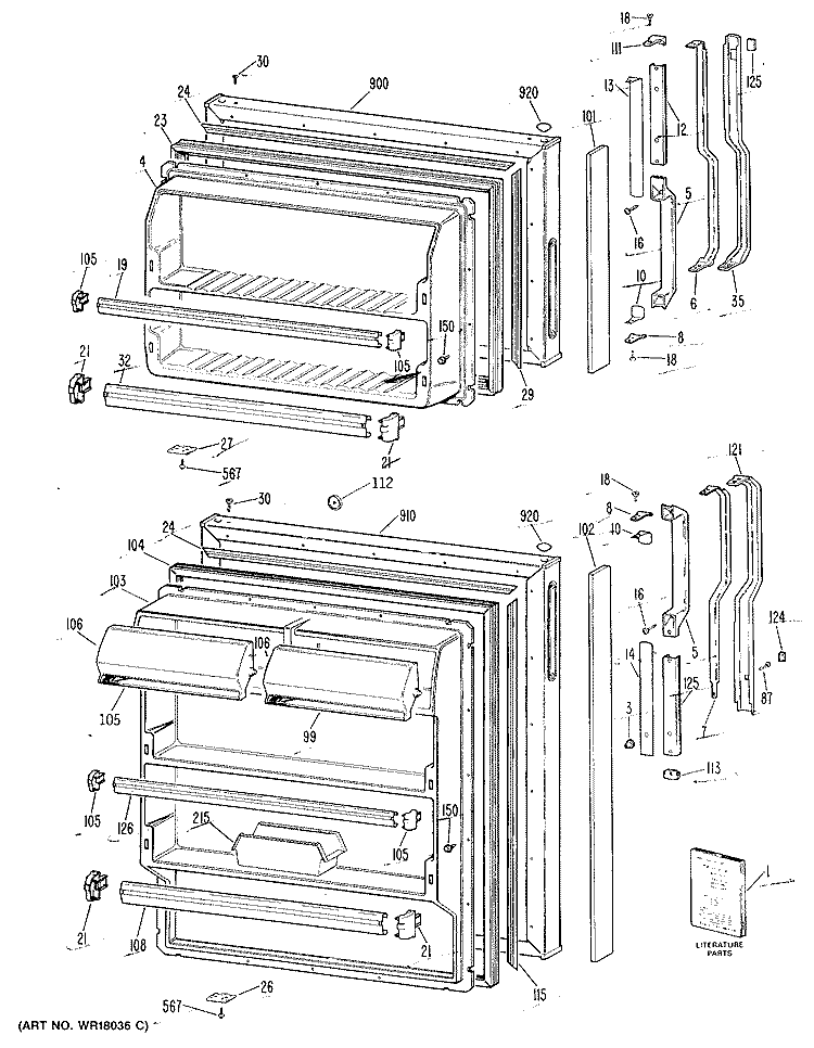 Section Diagram and Parts List for TBH16DRJRWH  General Electric Refrigerator