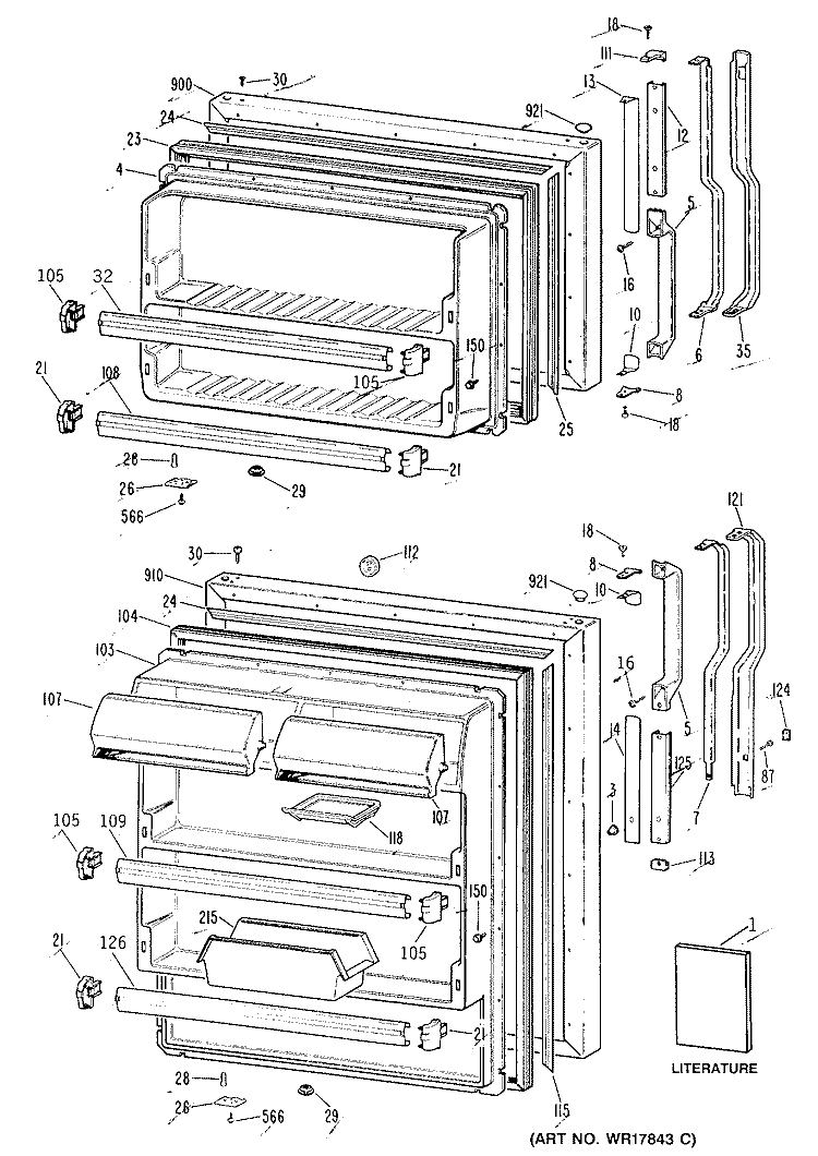 Section Diagram and Parts List for TBH18JRFRWH  General Electric Refrigerator