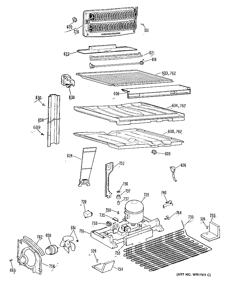 Section Diagram and Parts List for TBH18JRFRWH  General Electric Refrigerator