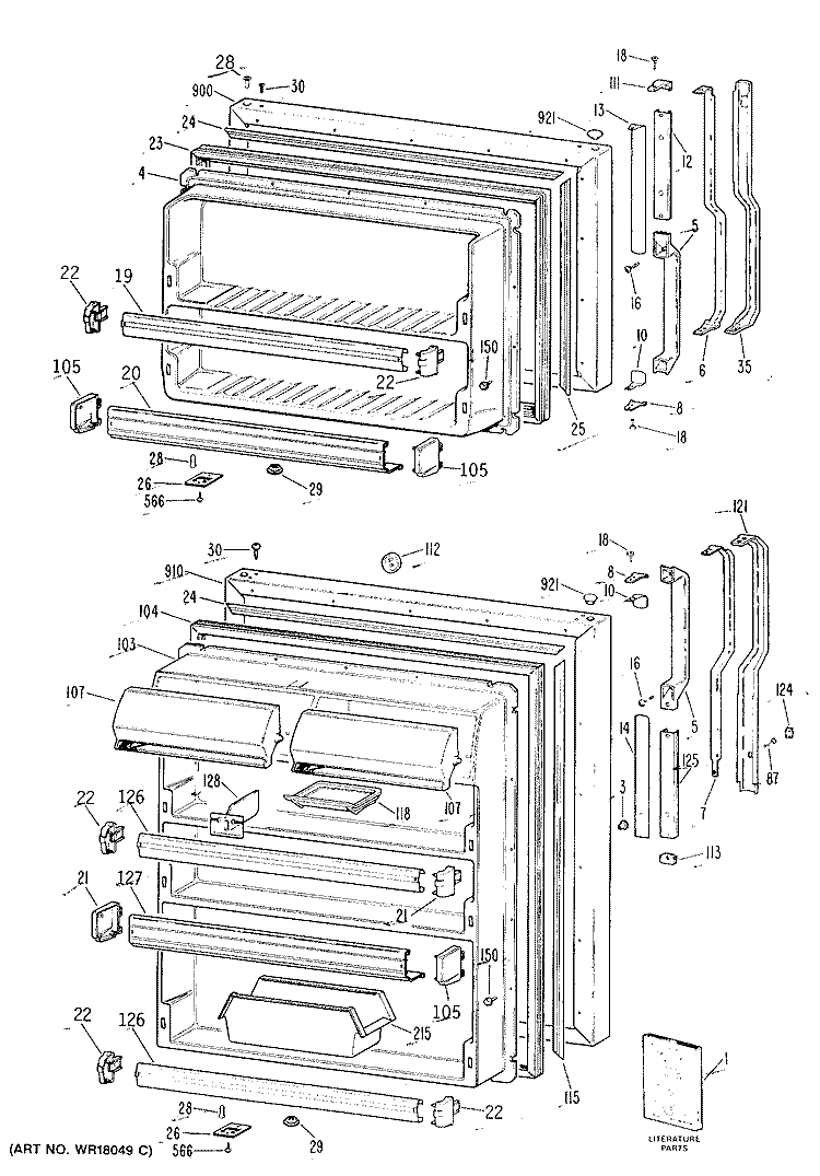 Section Diagram and Parts List for TBH19JRERWH  General Electric Refrigerator
