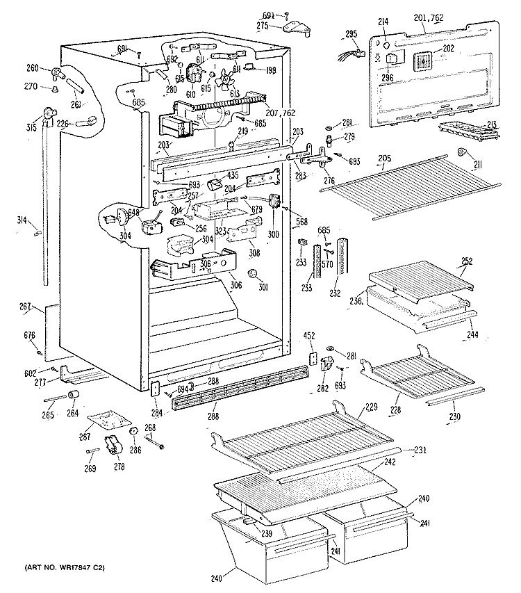 Section Diagram and Parts List for TBH21DRERAD  General Electric Refrigerator