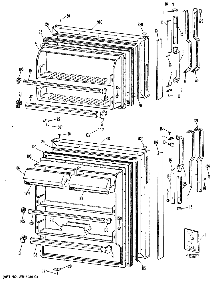 Section Diagram and Parts List for TBX16DRGRWH  General Electric Refrigerator